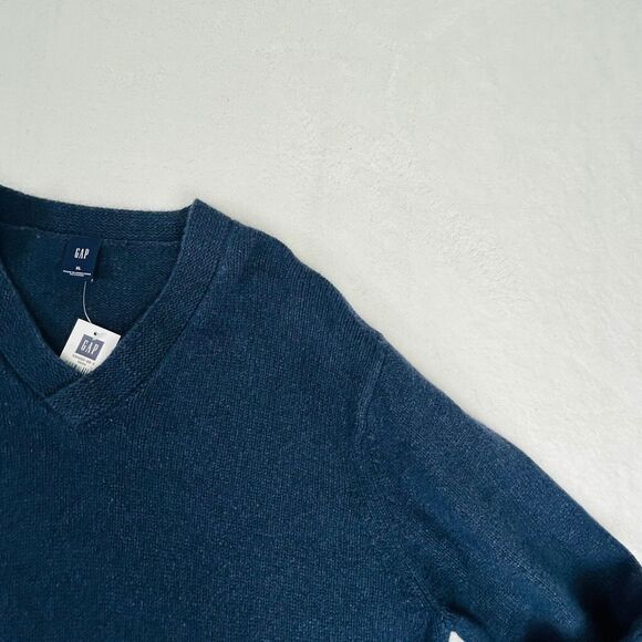NWT Gap Wool Sweater Size XL Navy Blue‎ Angora Patchwork Textured V-Neck Preppy - Picture 8 of 16